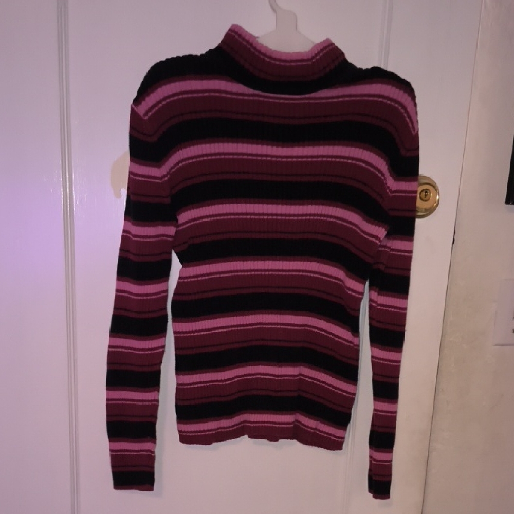 Style & Co. | Striped Cowl Neck Sweater - Pink and Black